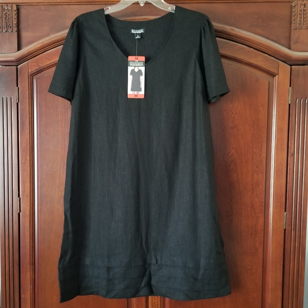 NWT Nicole Miller Black Linen Blend Midi Dress Size M